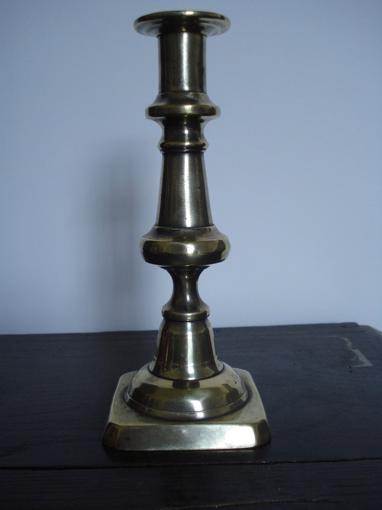 ANTIQUE 19TH C BRASS BALUSTER STEM CANDLESTICK 1