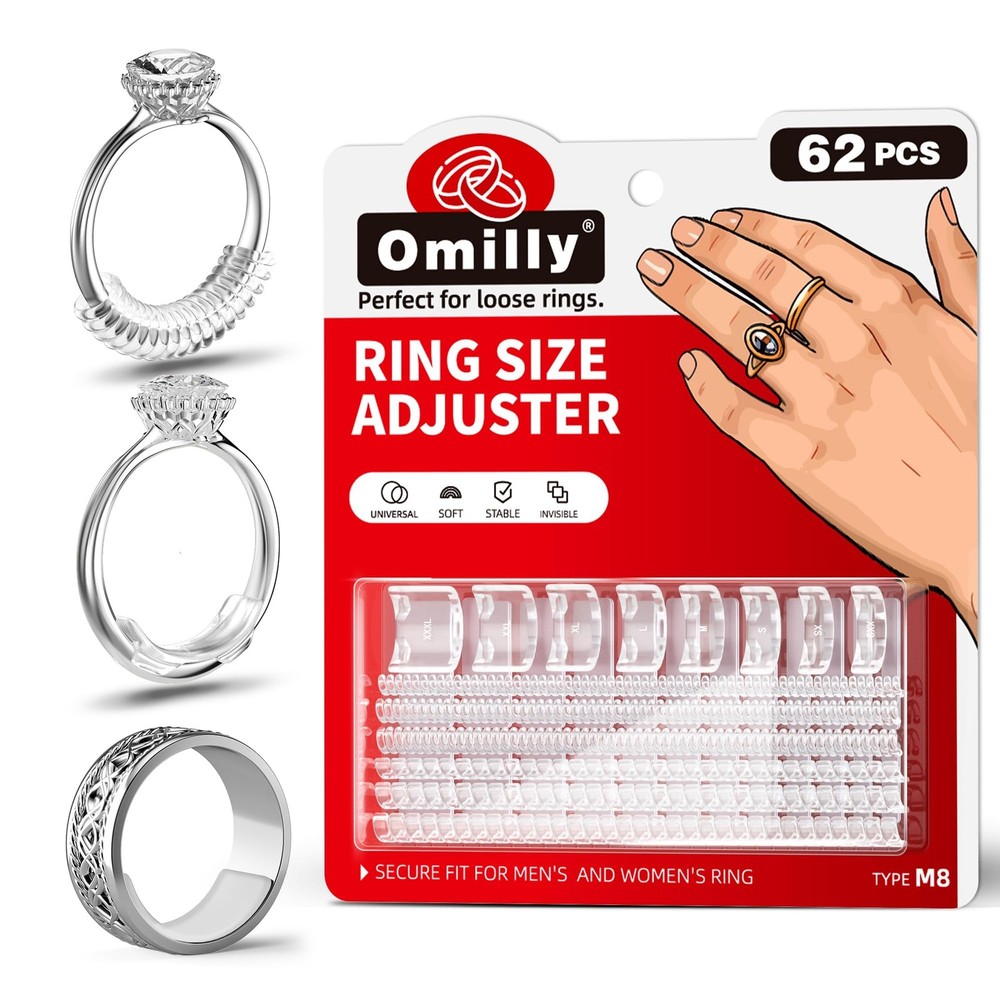 Omilly Ring Sizer Adjuster for Loose Rings - 62 Piece Set with 3 Styles...