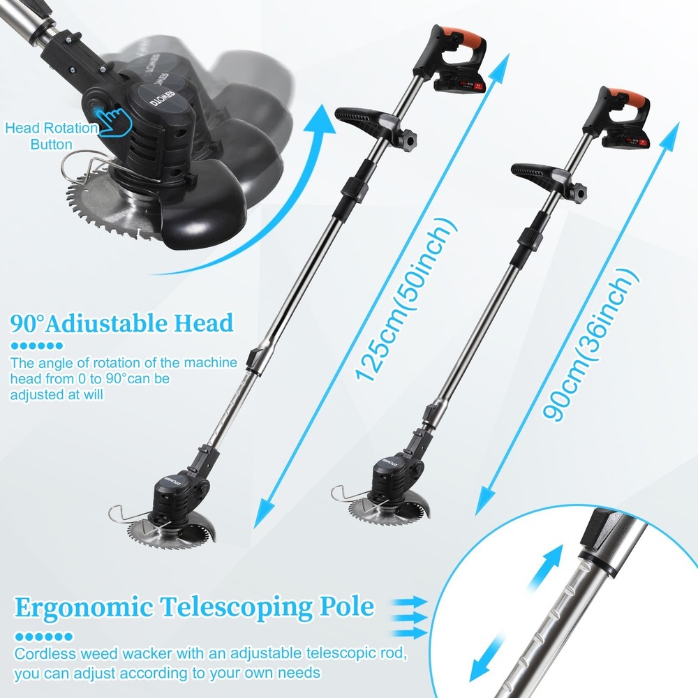 Electric Cordless Grass String Trimmer Lawn Edger Weed Wacker Cutter + 2 Battery
