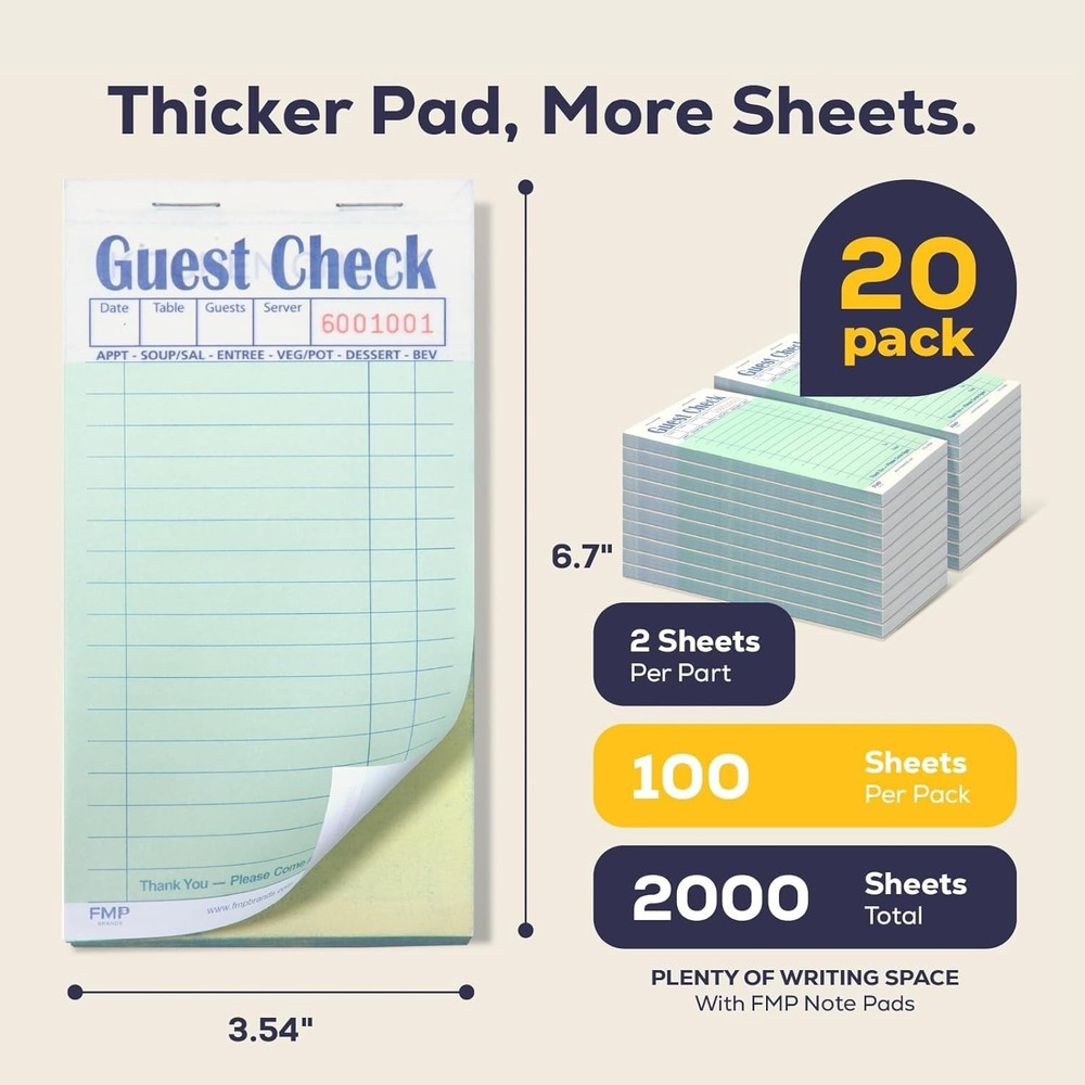 Server Order Pad - 2 Part Carbonless, 1000 Sheets
