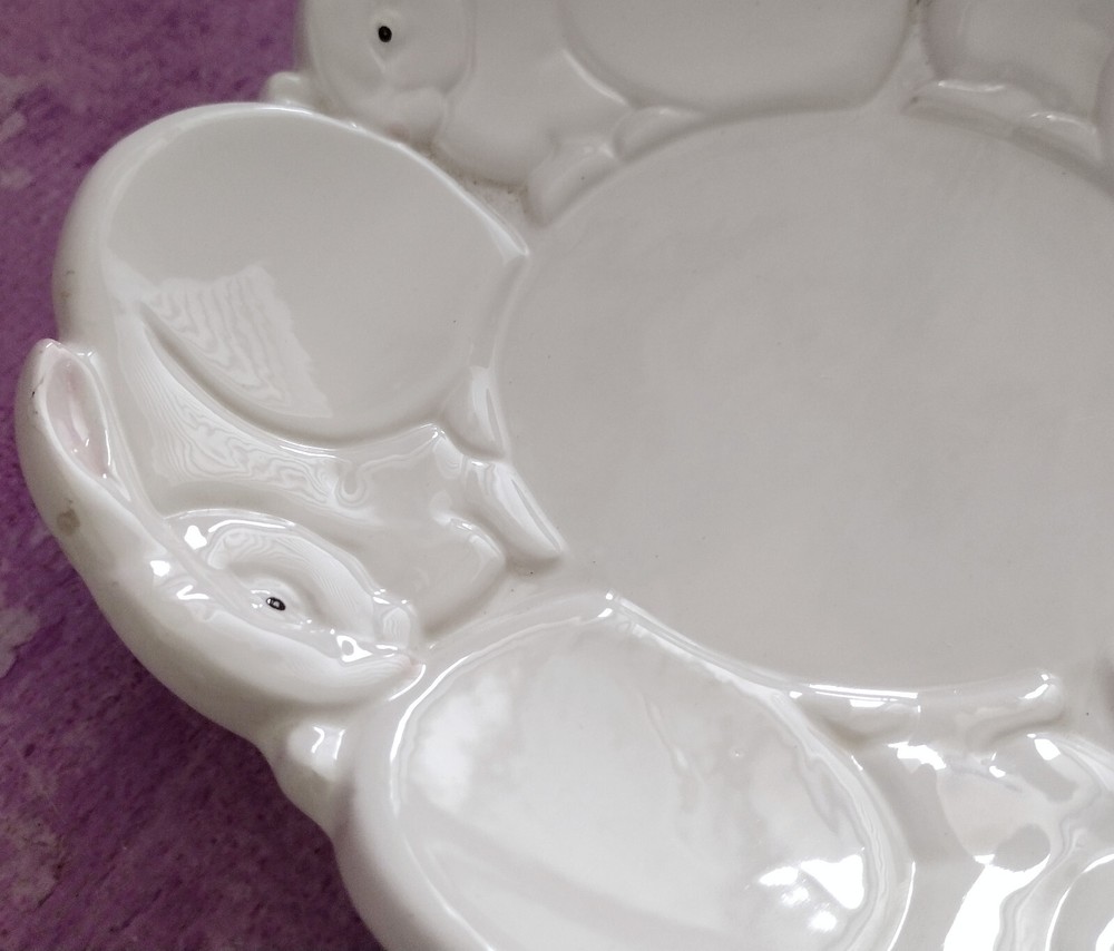 Bunny Rabbits Plate Dept 56 Easter Decor Shallow Dish White Ceramic 7.5 inch