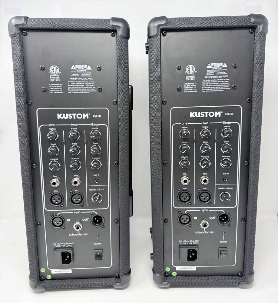 2 Kustom PA50 Powered PA System Speaker - Tested And Working