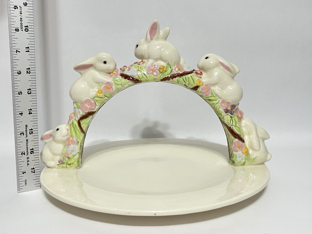Vintage Ceramic Easter Bunny Arch Candy or Cookie Plate Dish