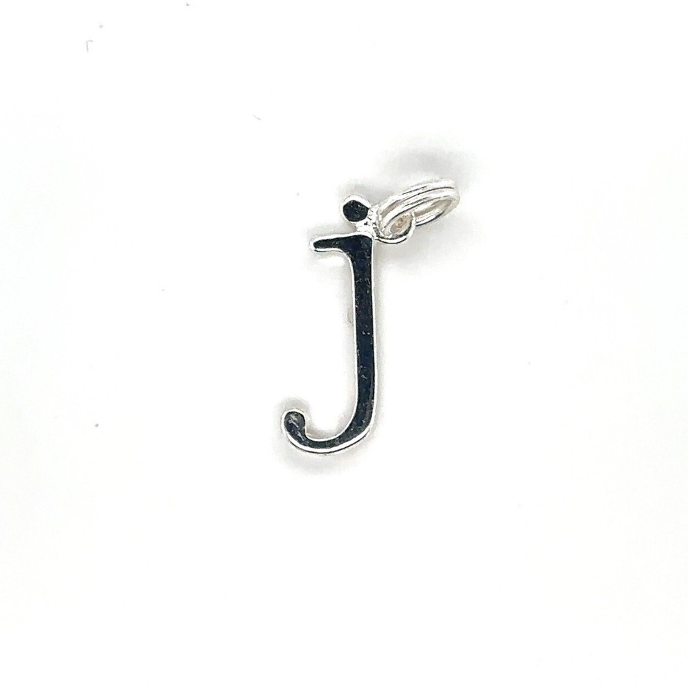 Initial Letter J Sterling Silver Lowercase Pendant Or Charm 1g.
