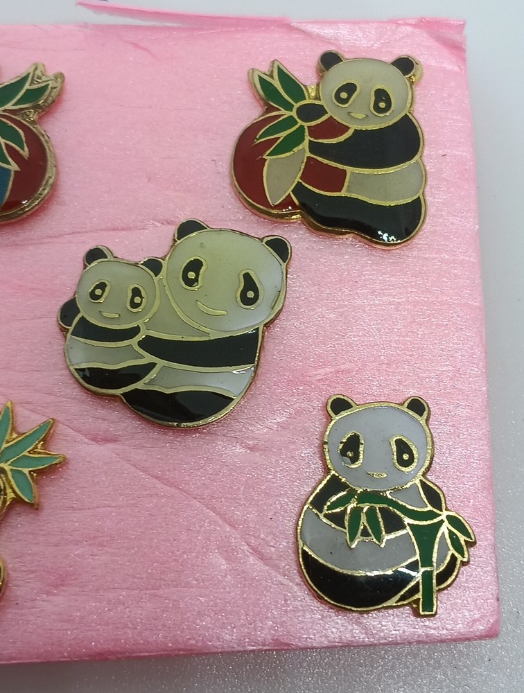 Vintage 5 PANDA Pinback Lapel Buttons Set
