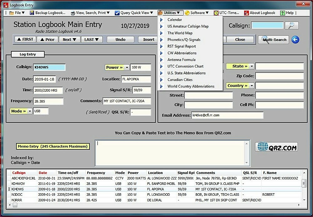 Computer Radio Log Book Database Software v4.7b on USB Flash Drive - KJ4IYE