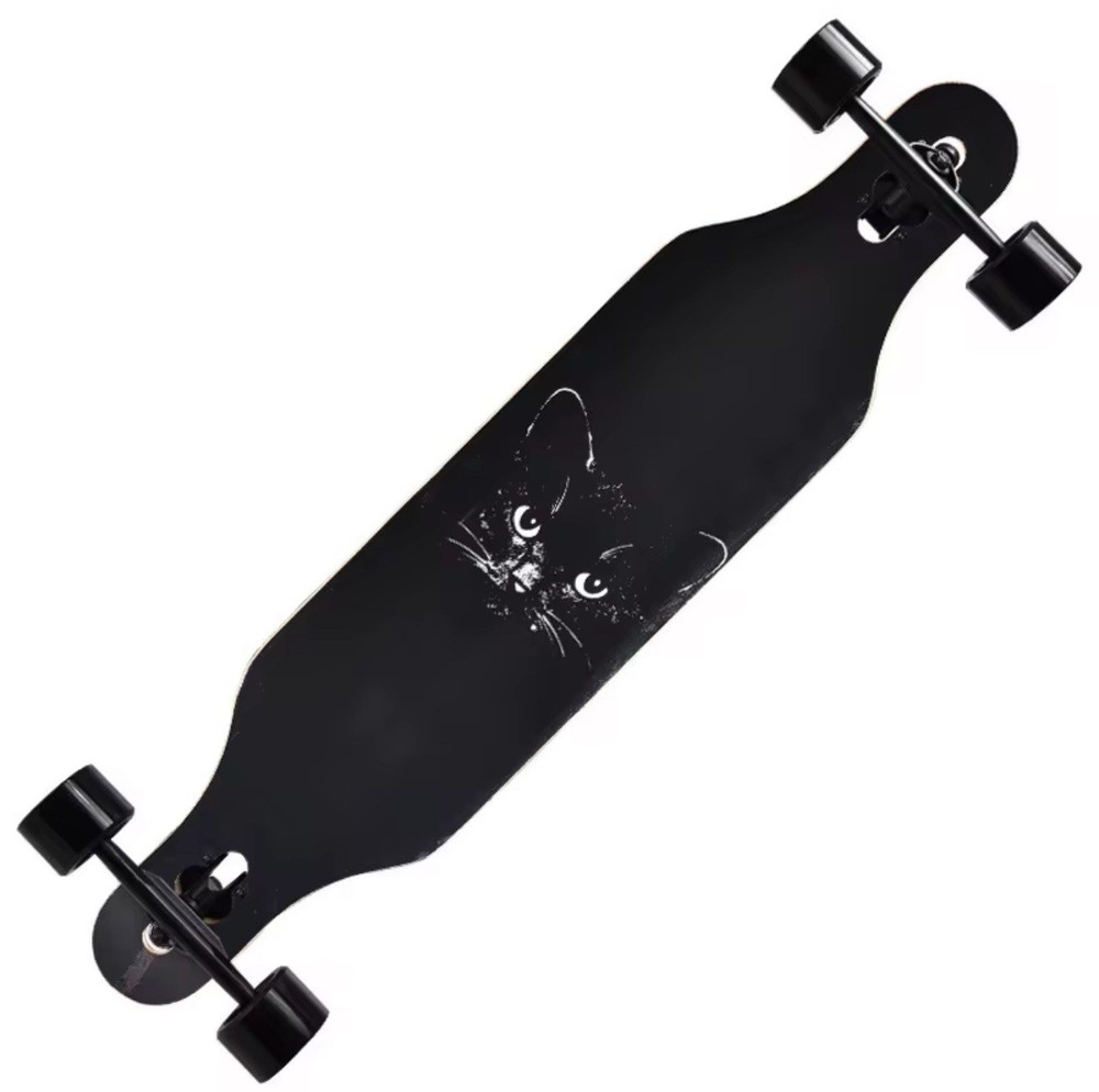 Black Cat Graphic Longboard – 41” Maple Deck, 70mm Wheels, Double Rocker