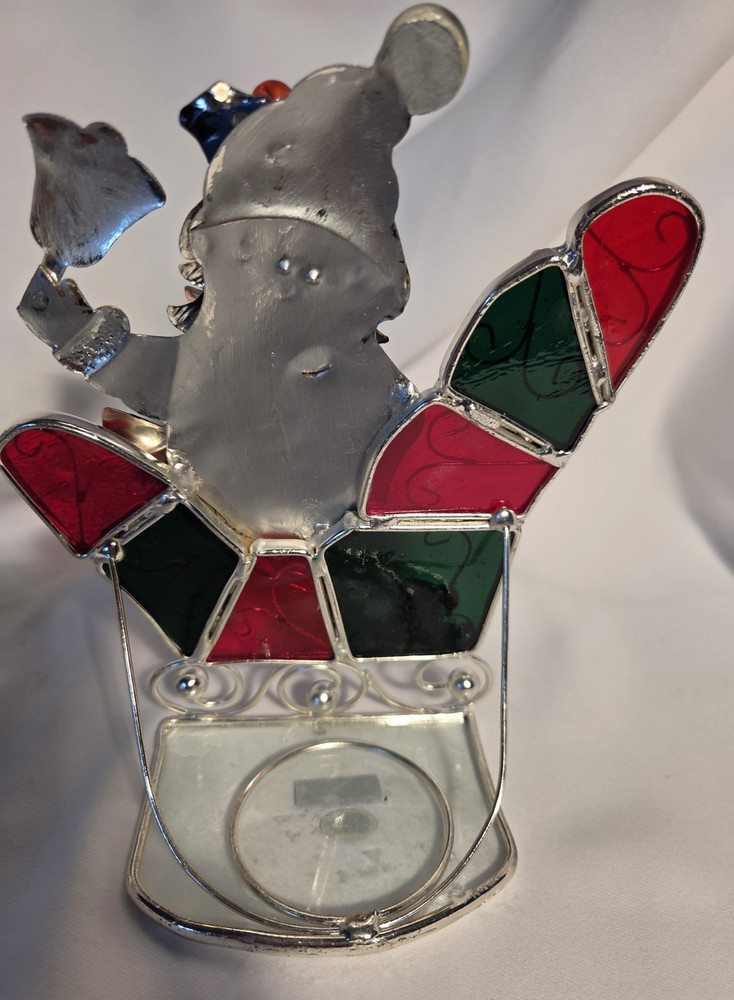 INTERNATION SILVER CO STAINED GLASS TEA LIGHT HOLDER CHRISTMAS THEMED