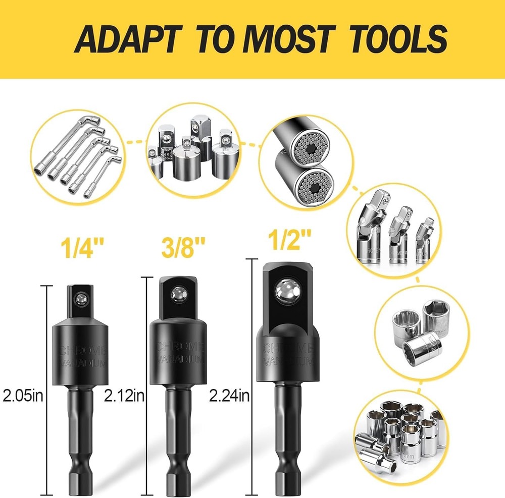 17Piece Flexible Drill Bit Extension, Include 3Pcs Rotatable Socket Adapter 2Pcs