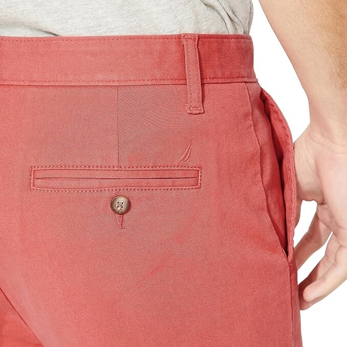 Nautica Men's Classic Fit Flat Front Stretch Solid, Mineral Red, 35W
