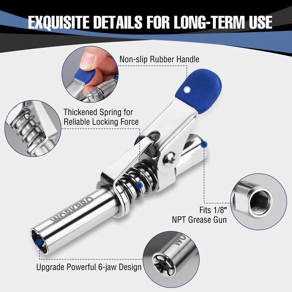 WORKPRO Grease Gun Coupler, Heavy Duty Quick Release Grease Gun Tip 10000PSI
