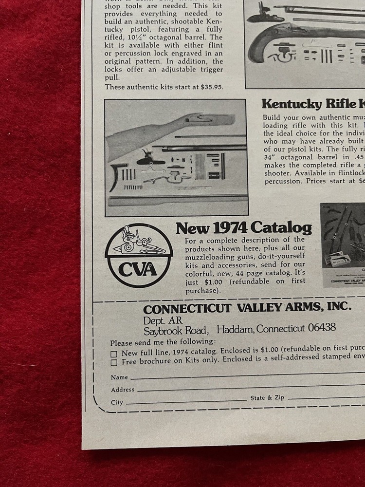 Vintage 1974 Connecticut Valley Arms Print Ad CVA Muzzleloading Kits Ad