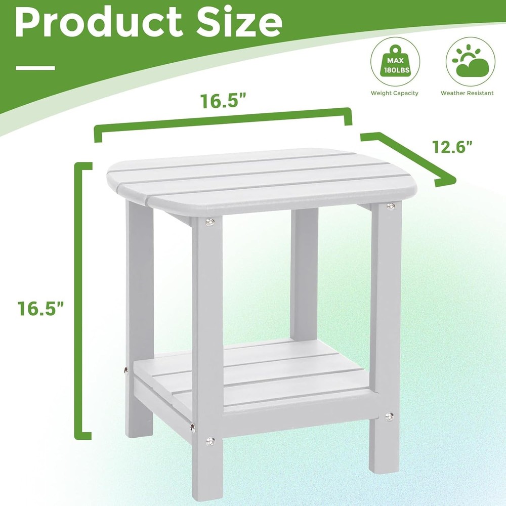 Adirondack Square Outdoor Side Table,2-Tier Storage Patio Side Table HDPE End US