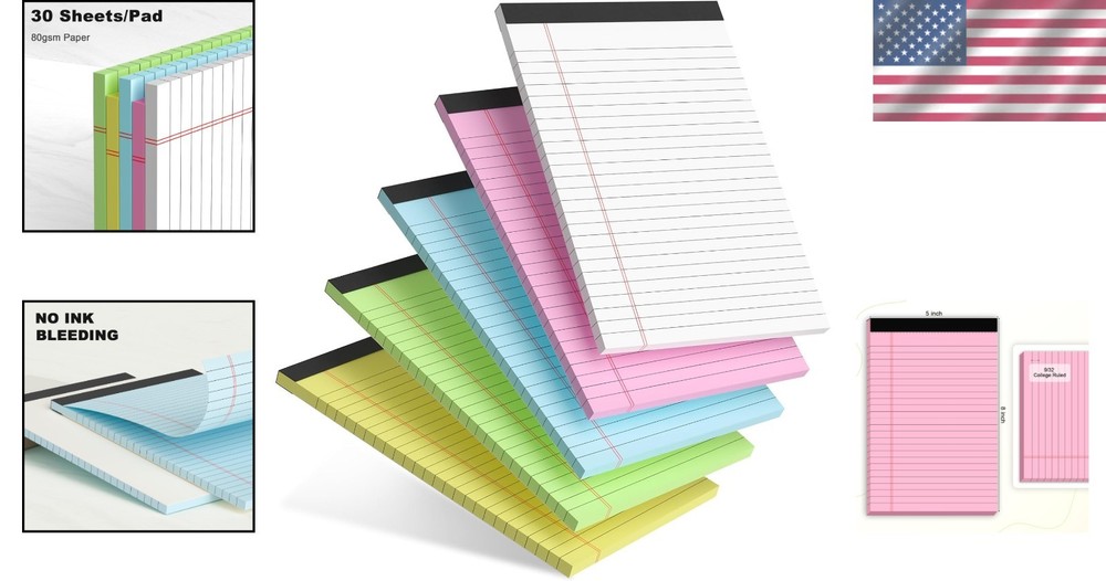 5-Pack Multicolor 5x8 Soft Cover Notepads for School & Office Note Taking