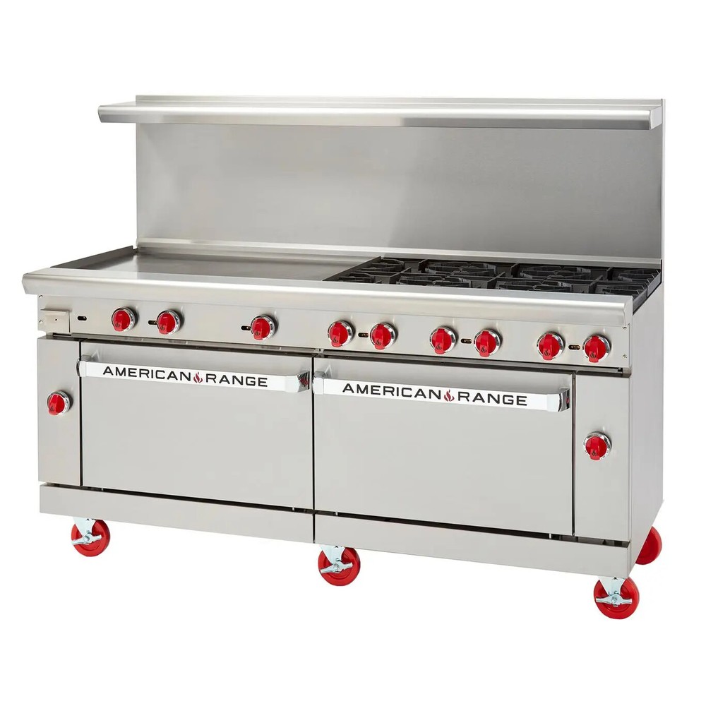 American Range 72" Commercial 6 Burner Gas Range w/ 36" Manual Griddle
