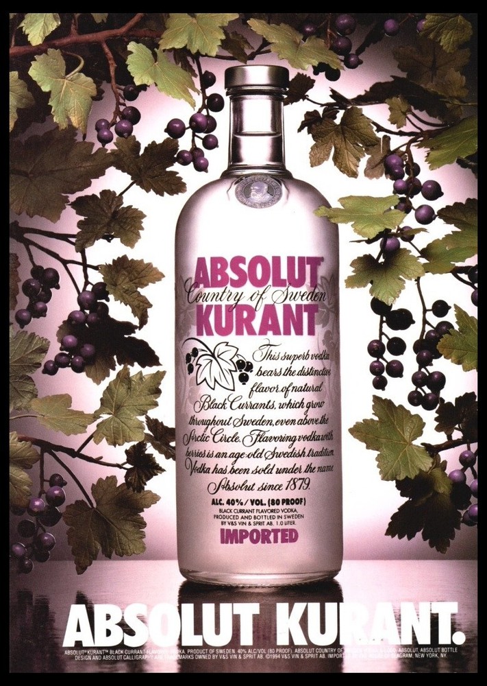 1994 Absolut Kurant Vodka Bottle art-ORIGINAL Print ad / mini poster-