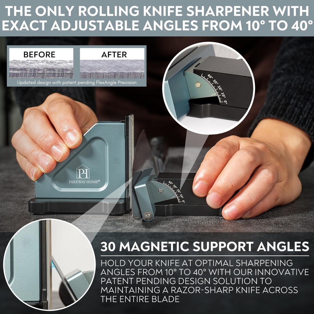 Rolling Knife Sharpener with Adjustable 10° to 40° Options and Adju...