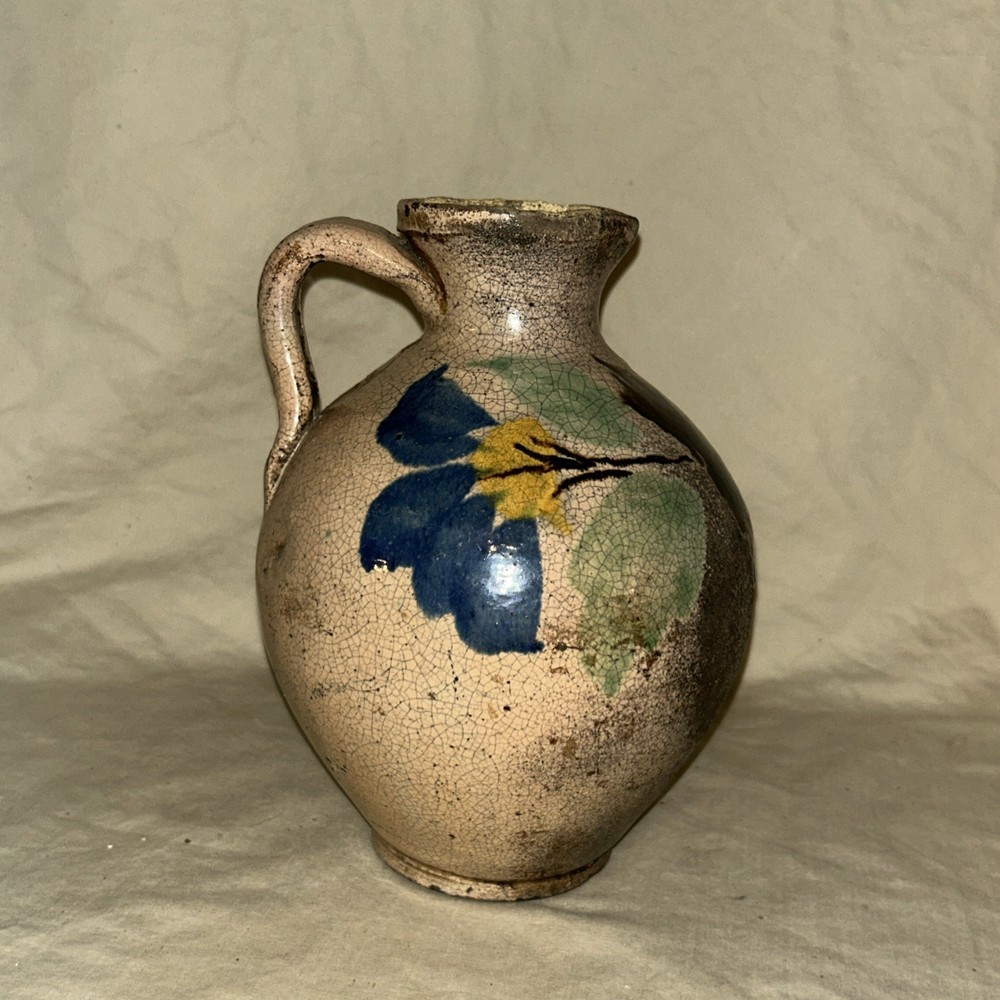 Vintage Art Pottery Pitcher 8” With Handle Not Signed