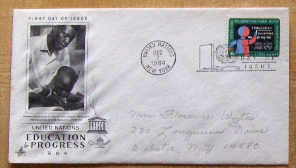 UN FDC cover EDUCATION for PROGRESS, NY 12/1964.
