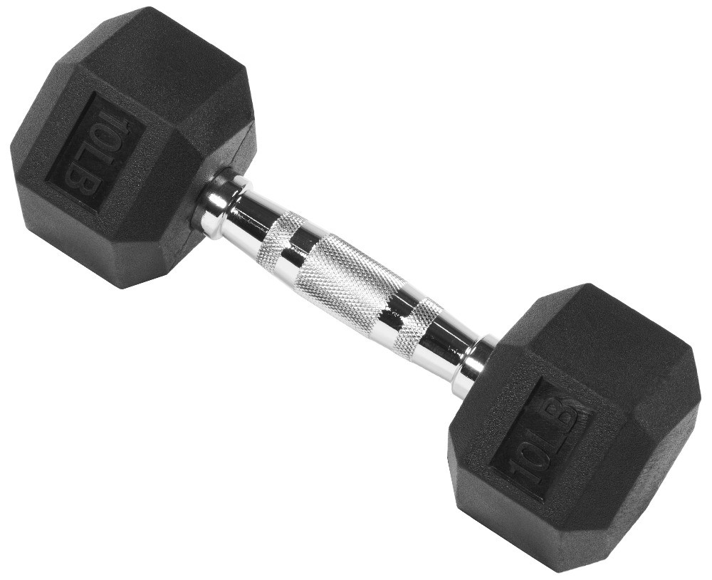 Rubber Encased Hex Dumbbell, Black, 10 lb