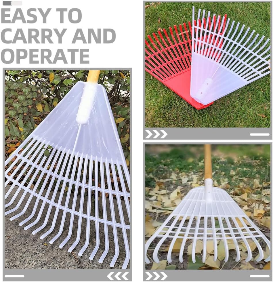 Heavy Duty Leaf Rake for Lawns Lightweight Plastic Efficient White