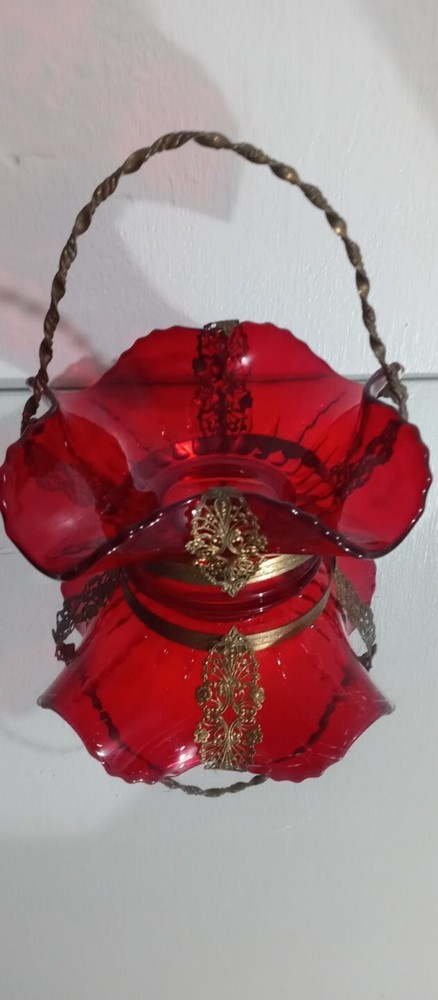 Mid Century Glass - Brass Basket 7"7"