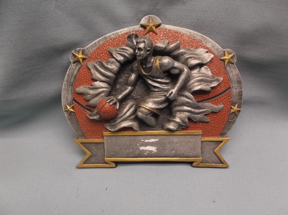 basketball male trophy resin plate explode style large 8" size