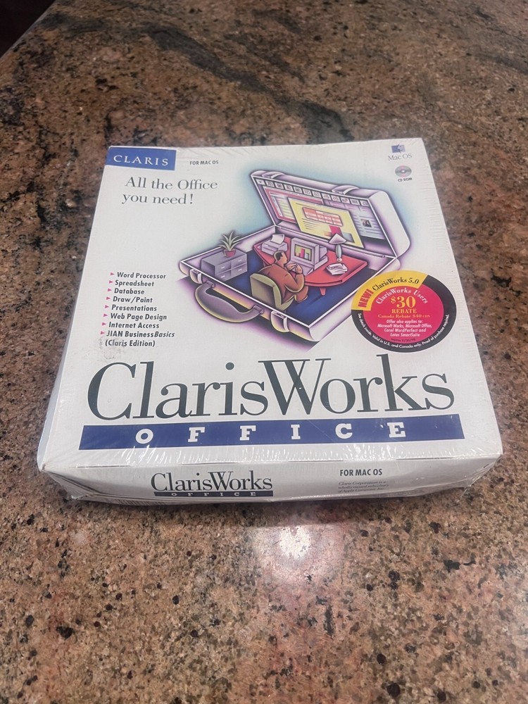 ClarisWorks Office 5.0 1997 Software Mac OS Used CD-Rom Macintosh