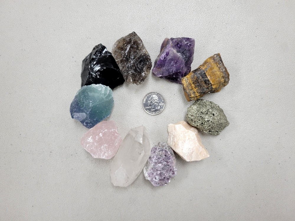 10 Piece Crystal Starter Gift Set Raw Healing Gemstones Pack for Beginners