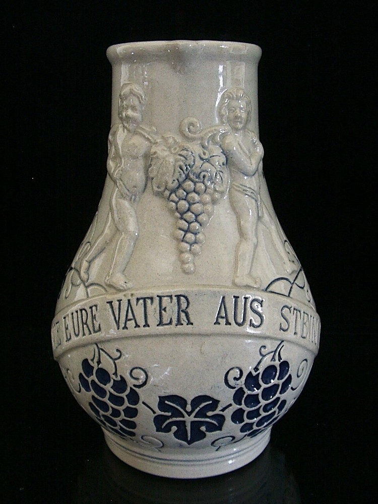 "Spies returning from Canaan" German antique Pitcher Jug stoneware