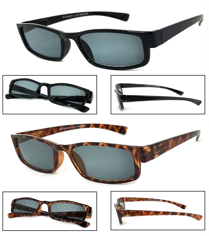 Retro Rectangular Smoke Lens Sun Reader Reading Sunglasses Spring Temples UV400