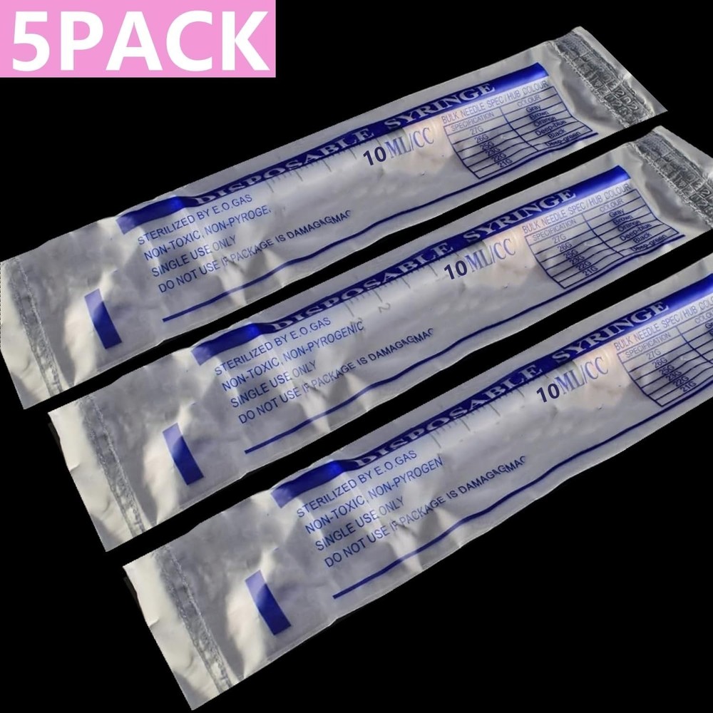 Multi-Size Luer Lock Syringes - 5 Pack Including 10ml, 18 Gauge for Precision