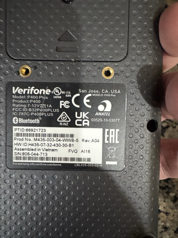 Verifone P400 Plus Credit Card Reader Touchscreen Bluetooth Touchpad Terminal