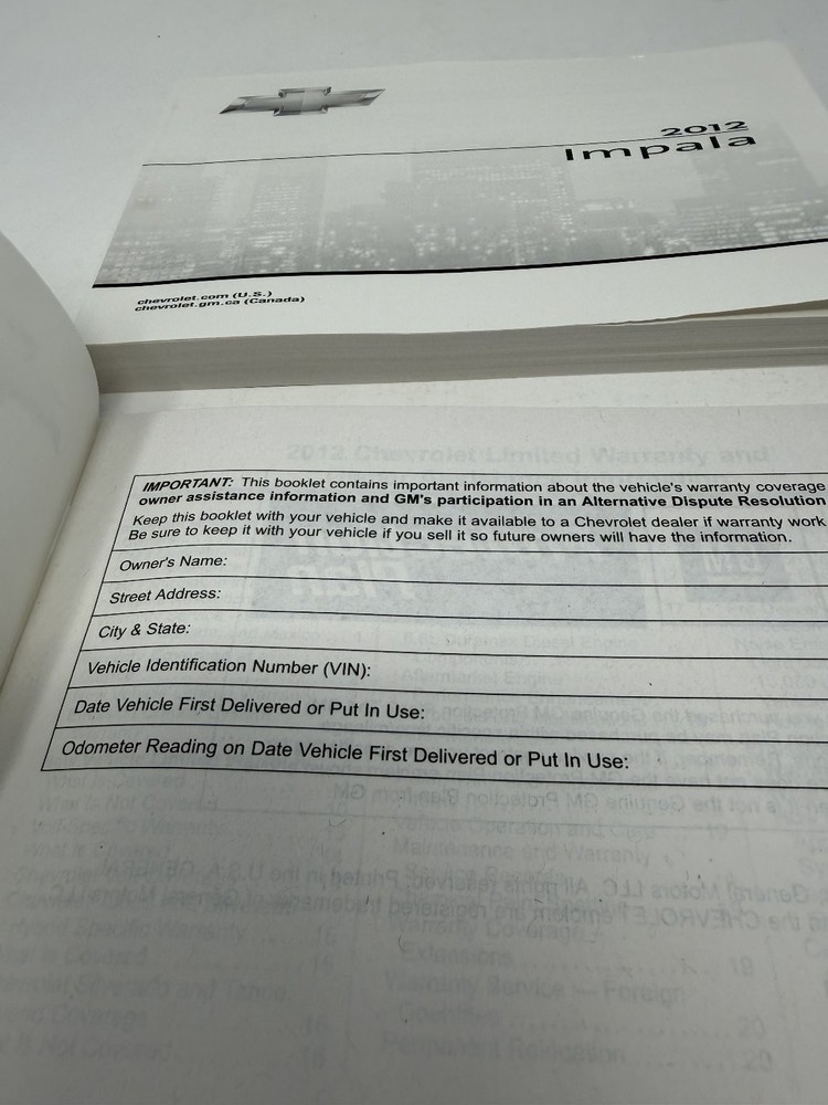 2012 Chevrolet Impala Owners Manual OEM Set