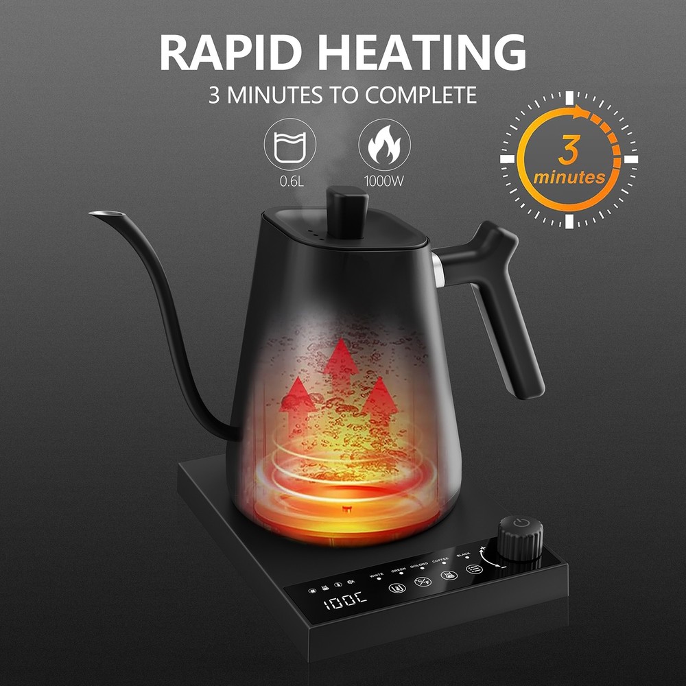 Electric Gooseneck Kettle Coffee & Teapot Quick Heating with Temperature Control