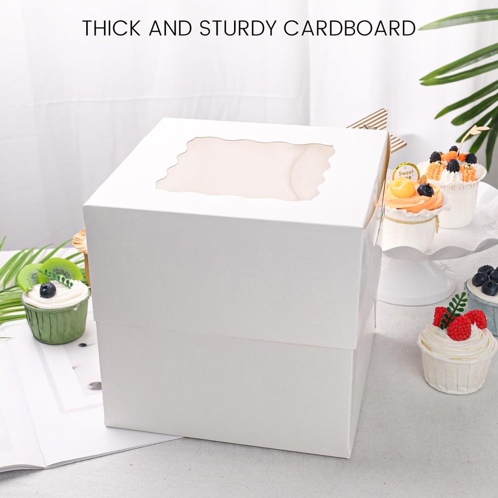 2 PCS Cake Boxes With Window 8x8x8 Inch White Bakery Container Birthday