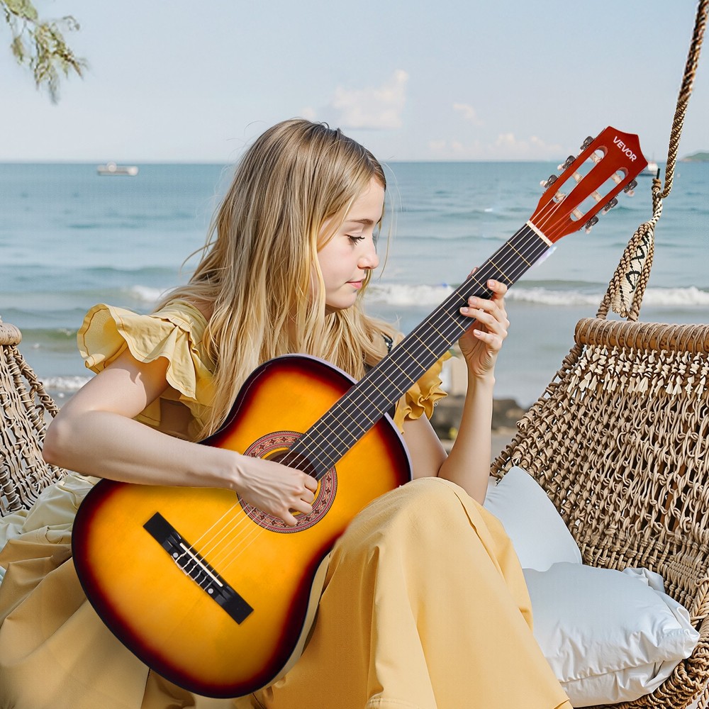 VEVOR Classical Guitar 38 in Guitar Beginner Starter Kit Nylon Strings Sunburst