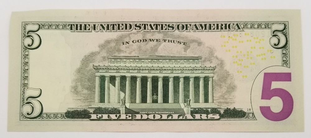 Ink Transfer FIVE Dollar Bill Over Ink Error Series Number QF 2021 $5 Note