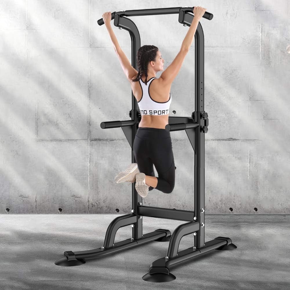 Adjustable Bench Power Tower Dip Station Pull up Bar Strength Training Workout