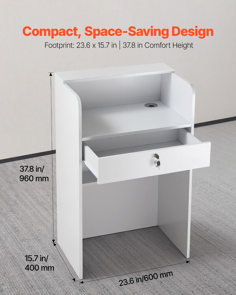 VEVOR Reception Desk 23.6 inch Small Rectangular Front Counter Table with Drawer