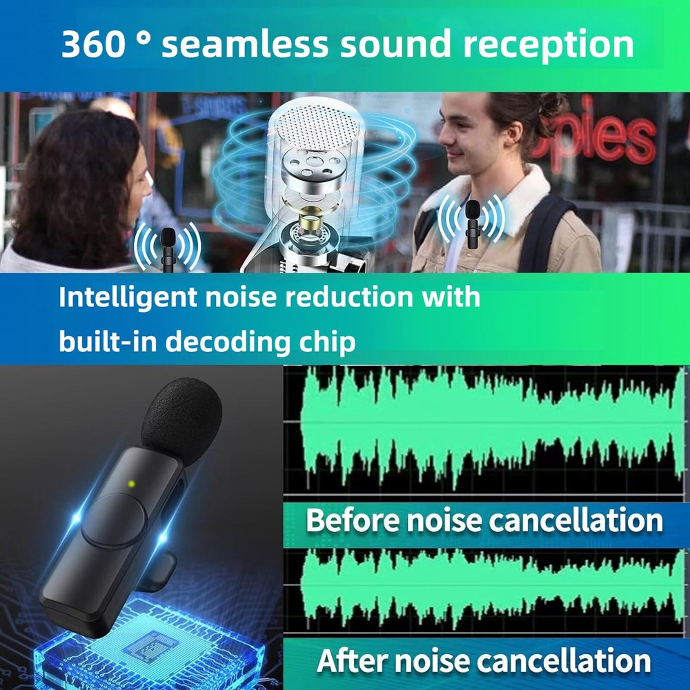 Lavalier Microphone Wireless Audio Video Recording Mini Mic For Android/iPhone