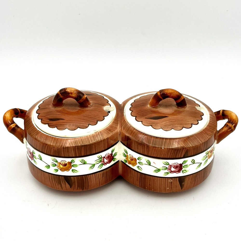 Vntg Orchard Ware Lidded Condiment Caddy/Server Hand Painted
