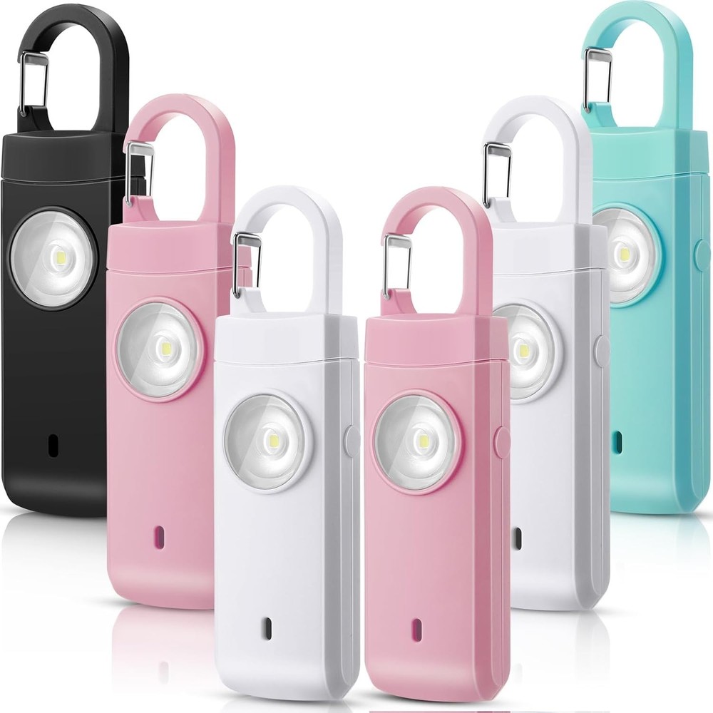 6-Pack Rechargeable Personal Alarms - 130dB Sound, LED Light