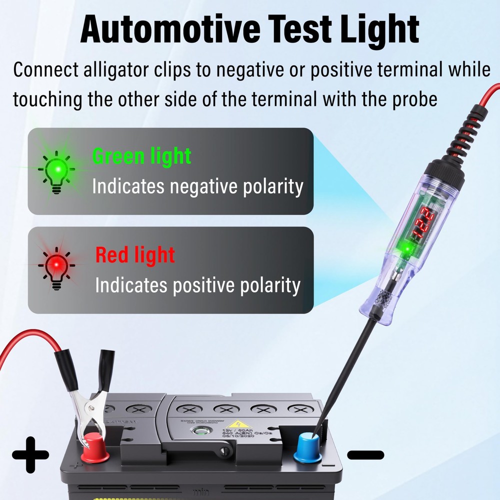Test Light Automotive, 5-90V DC with Voltmeter, red and black