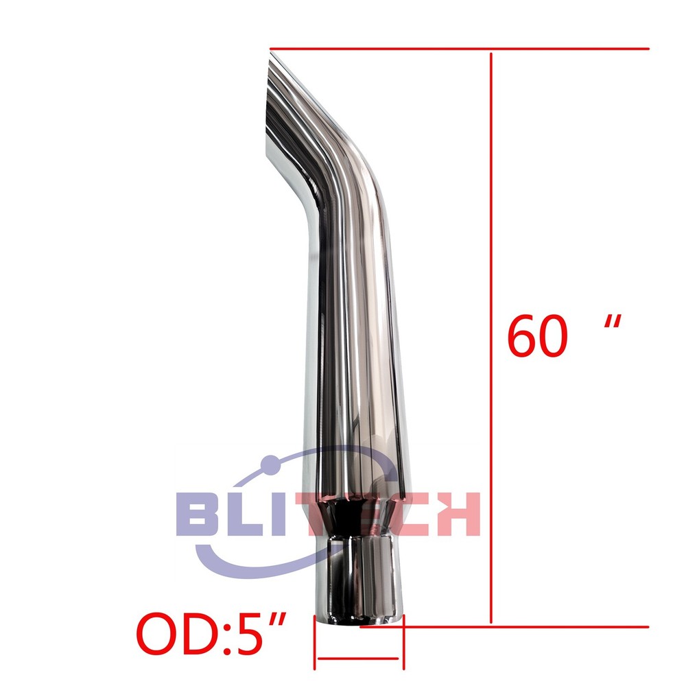2PCS Chrome Bull Horn Stack Pipe 6"-5"OD x 60" L Exhaust Stack Pipe