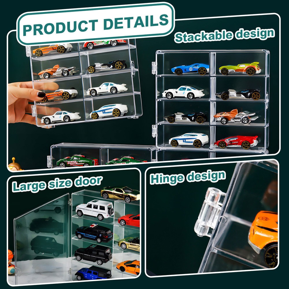 2Pack 1/64 Diecast 8 Car Display Case With Locking Latch Stackable Organizer Box