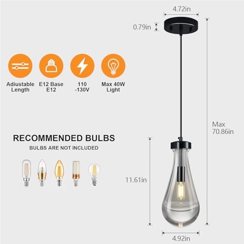 Raindrop Pendant Lights Kitchen Island Teardrop Hanging 2-Pack PlatingBlack