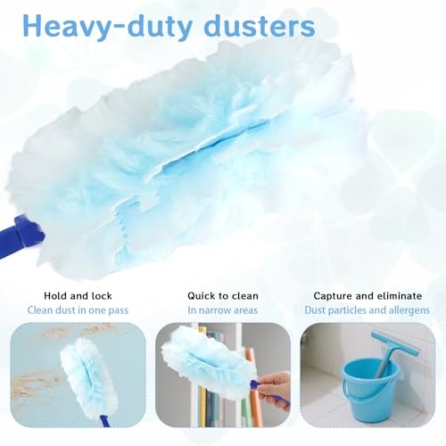 110 Pcs Duster Refills with 4 Handle Blue Heavy Duty Thickened Disposable