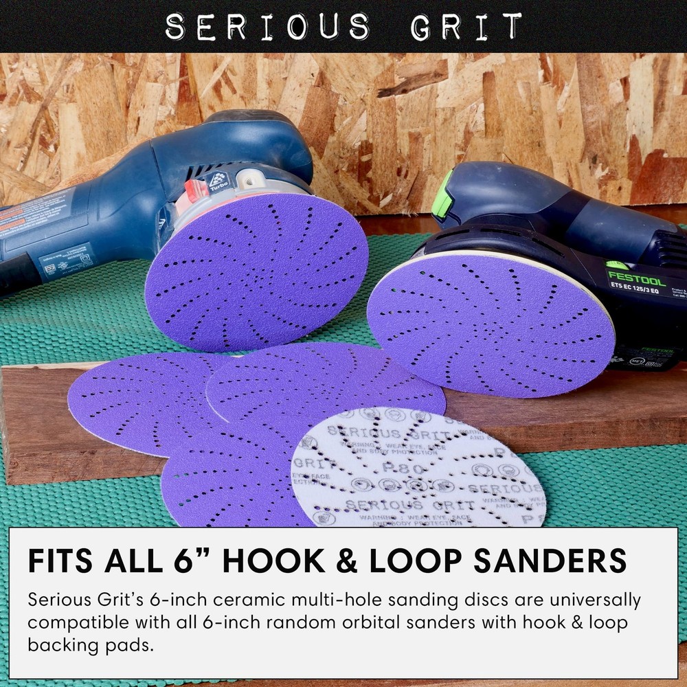 6-Inch 120 Grit Ceramic Multi-Hole Hook & Loop Sanding Discs - Advanced Grain...