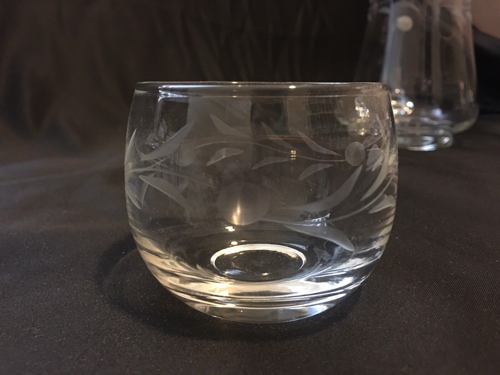 Etched Glass Cocktail Pitcher with 6 Roly Poly Glasses